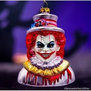 Vintage Style Halloween Horror Clown Head Blown Glass Christmas Ornament